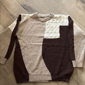Women's Colorblock Cable Knit Sweater - Brown & Cream size small